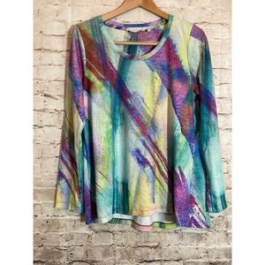Soft Surroundings Artsy Top Womens Medium Colorful Abstract Art To Wear Flowy